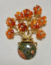 Load image into Gallery viewer, AUTHENTIC SWOBODA FLOWER VASE BROOCH ~ CARNELIAN, PEARL AND JASPER