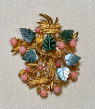 Load image into Gallery viewer, AUTHENTIC SWOBODA FLOWER BROOCH ~ CARVED JADE LEAVES, CORAL