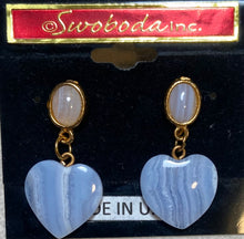 Load image into Gallery viewer, AUTHENTIC SWOBODA HEART SHAPED EARRINGS ~ LACE AGATE