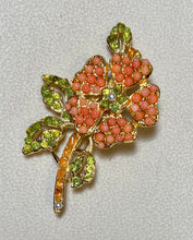 Load image into Gallery viewer, AUTHENTIC SWOBODA FLOWER BROOCH ~ CORAL, PERIDOT, PEARL