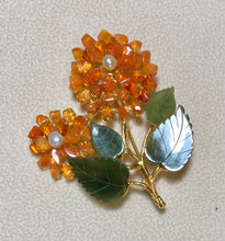Load image into Gallery viewer, AUTHENTIC SWOBODA FLOWER BROOCH ~ JADE, CARNELIAN, PEARL