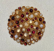 Load image into Gallery viewer, AUTHENTIC SWOBODA CLUSTER FLOWER BROOCH ~ MOONSTONE, GARNET