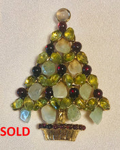Load image into Gallery viewer, Peridot, Aventurine, Garnet and Moonstone Christmas Tree Brooch
