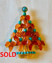 Load image into Gallery viewer, Christmas Tree Carnelian and Turquoise Brooch
