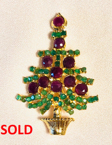 Genuine Ruby and Emerald Christmas Tree Brooch
