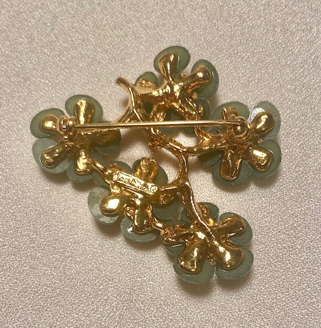 Jade and Fresh Water Pearl Five Flower Brooch