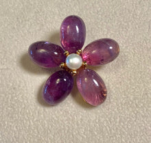 Load image into Gallery viewer, Amethyst and Pearl Five Flower Brooch
