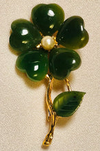 Load image into Gallery viewer, Jade and Fresh Water Pearl Flower Brooch
