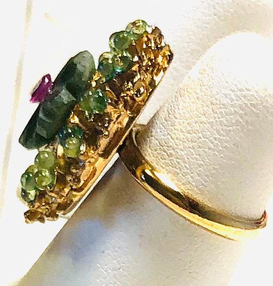 Jade, Peridot and Ruby Ring