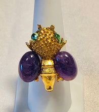 Load image into Gallery viewer, Bee Amethyst and Genuine Emerald Ring
