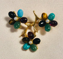 Load image into Gallery viewer, Multi Stone Three Flower Brooch
