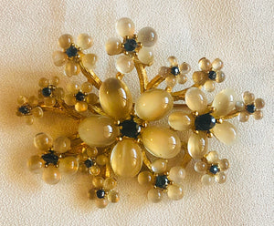 Moonstone and Sapphire Flower Bed Brooch