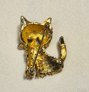 Genuine Emerald and Ruby Cat Brooch