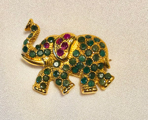 Genuine Emerald and Ruby Elephant Brooch