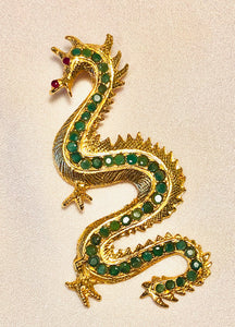 Genuine Emerald and Ruby Eye Dragon Brooch