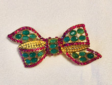 Load image into Gallery viewer, Genuine Ruby and Emerald Bow Brooch

