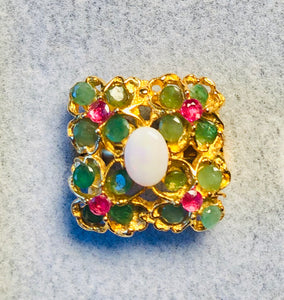Genuine Emerald, Ruby and Opal Ring