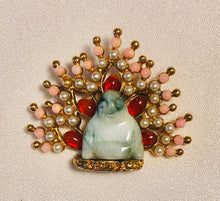 Load image into Gallery viewer, Coral, Pearl, Carnelian and Jadeite Brooch
