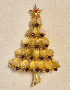 Genuine Moonstone, Garnet and Ruby Christmas Tree Brooch