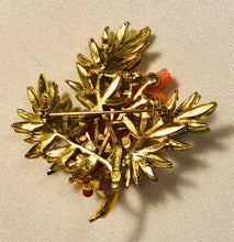 Load image into Gallery viewer, Coral and  Peridot Flower Brooch
