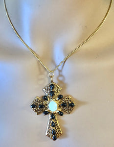 Genuine Opal and Black Onyx Cross Pendant