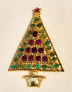 Genuine Emerald and Ruby Christmas Tree  Brooch