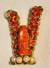 Load image into Gallery viewer, Coral and Cultured Pearl Buddha Brooch
