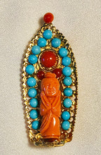 Load image into Gallery viewer, Coral and Turquoise Brooch
