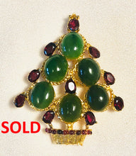 Load image into Gallery viewer, Jade and Garnet Christmas Tree Brooch
