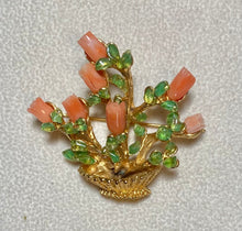 Load image into Gallery viewer, AUTHENTIC SWOBODA FLOWER POT BROOCH ~ CORAL, PERIDOT

