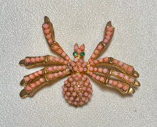 Load image into Gallery viewer, AUTHENTIC SWOBODA SPIDER BROOCH/PENDANT ~ CORAL, EMERALD EYES
