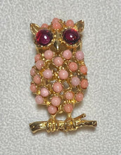 Load image into Gallery viewer, AUTHENTIC SWOBODA OWL BROOCH ~ CORAL, GARNET

