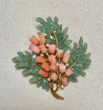 Load image into Gallery viewer, AUTHENTIC SWOBODA SPRAY FLOWER BASKET BROOCH ~ CORAL, AVENTURINE, PEARL ~LAST ONE!
