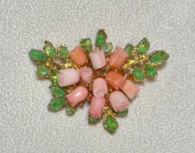Load image into Gallery viewer, AUTHENTIC SWOBODA FLOWER BROOCH ~ CORAL, PERIDOT
