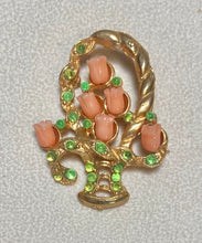 Load image into Gallery viewer, AUTHENTIC SWOBODA FLOWER BASKET BROOCH ~ CORAL, PERIDOT
