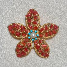 Load image into Gallery viewer, AUTHENTIC SWOBODA FLOWER BROOCH ~ CORAL, PEARL, TURQUOLITE
