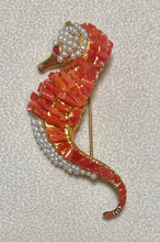 Load image into Gallery viewer, AUTHENTIC SWOBODA SEAHORSE BROOCH ~ CORAL, PEARL, RUBY EYE
