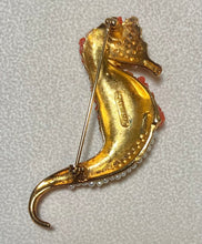 Load image into Gallery viewer, AUTHENTIC SWOBODA SEAHORSE BROOCH ~ CORAL, PEARL, RUBY EYE
