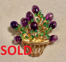 Load image into Gallery viewer, Amethyst and Peridot Flower Basket Brooch
