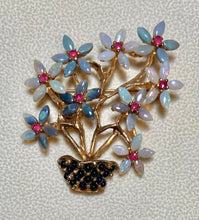 Load image into Gallery viewer, AUTHENTIC SWOBODA FLOWER BASKET BROOCH ~ GENUINE OPAL, RUBY, BLACK ONYX
