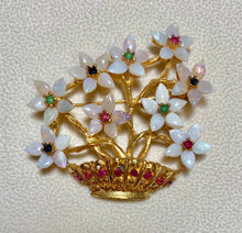 Load image into Gallery viewer, AUTHENTIC SWOBODA FLOWER BASKET BROOCH ~ GENUINE OPAL, RUBY, SAPPHIRE, EMERFALD
