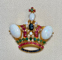 Load image into Gallery viewer, AUTHENTIC SWOBODA CROWN BROOCH ~ GENUINE OPAL, RUBY, SAPPHIRE, EMERALD
