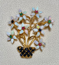 Load image into Gallery viewer, AUTHENTIC SWOBODA FLOWER BASKET BROOCH ~ GENUINE OPAL, RUBY, SAPPHIRE, EMERALD

