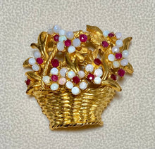 Load image into Gallery viewer, AUTHENTIC SWOBODA FLOWER BASKET BROOCH ~ GENUINE OPAL, RUBY
