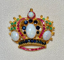 Load image into Gallery viewer, AUTHENTIC SWOBODA CROWN BROOCH ~ GENUINE OPAL, RUBY, SAPPHIRE, EMERALD
