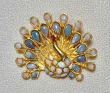 Load image into Gallery viewer, AUTHENTIC SWOBODA PEACOCK BROOCH ~ GENUINE WHITE AND BLUE OPAL, RUBY
