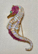 Load image into Gallery viewer, AUTHENTIC SWOBODA SEAHORSE BROOCH ~ GENUINE OPAL, RUBY, EMERALD EYE
