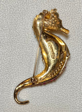 Load image into Gallery viewer, AUTHENTIC SWOBODA SEAHORSE BROOCH ~ GENUINE OPAL, RUBY, EMERALD EYE
