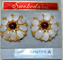 Load image into Gallery viewer, Opal and Garnet Flower Earrings
