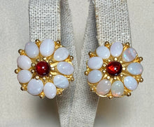 Load image into Gallery viewer, Opal and Garnet Flower Earrings
